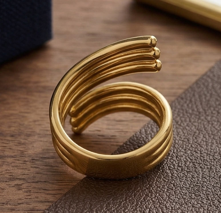 Gold Wave Adjustable Ring
