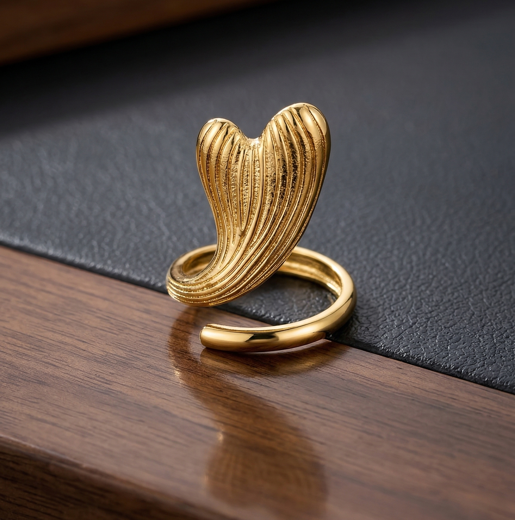 Gold Feather Adjustable Ring