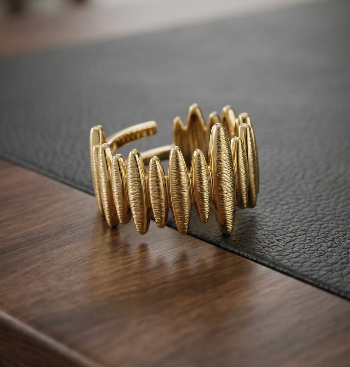 Gold Spike Texture Adjustable Ring