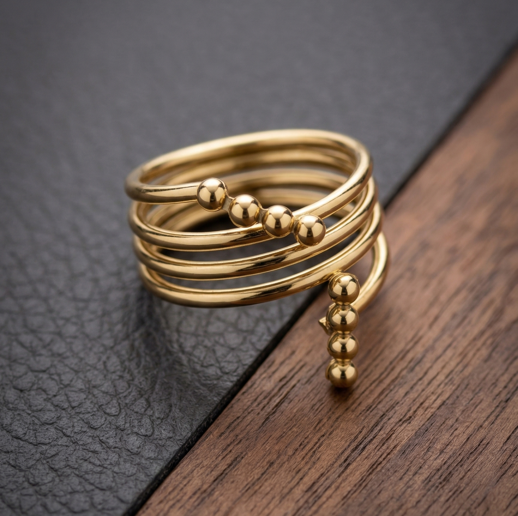 Gold Multi-Layer Beaded Wrap Ring