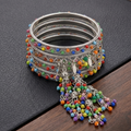 Silver Boho Multicolor Charm Bangles (Set of 4)