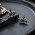 Black Stone Art Deco Fan Stud Earrings