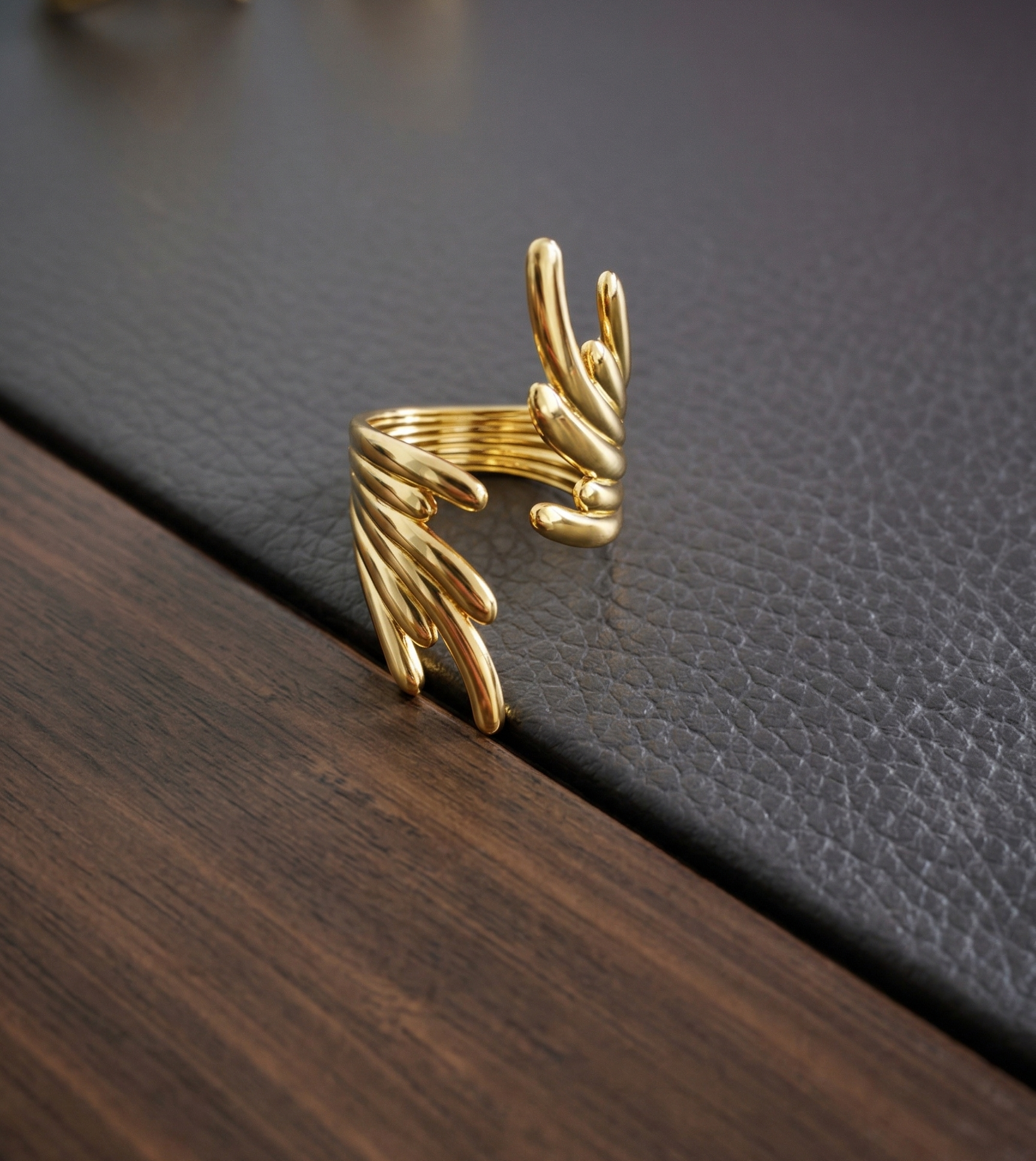 Gold Wing Wrap Adjustable Ring
