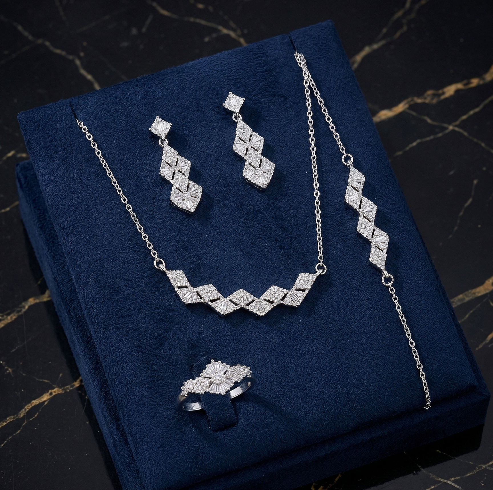 Elegant Silver Crystal Jewelry Set