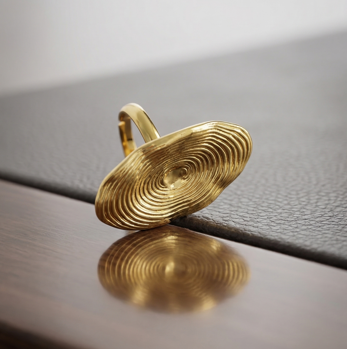 Gold Ripple Disc Statement Ring