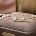 Gold Clover Pearl Stud Earrings