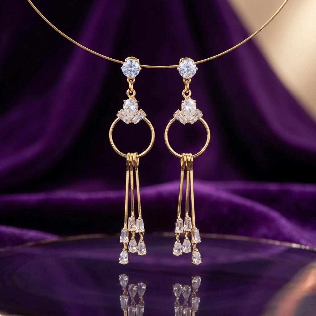Elegant Gold Tassel Drop Earrings