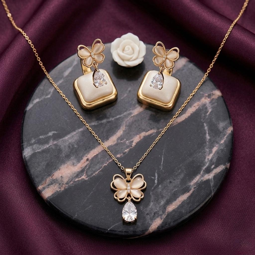 Elegant Floral Jewelry Set – Necklace & Earrings