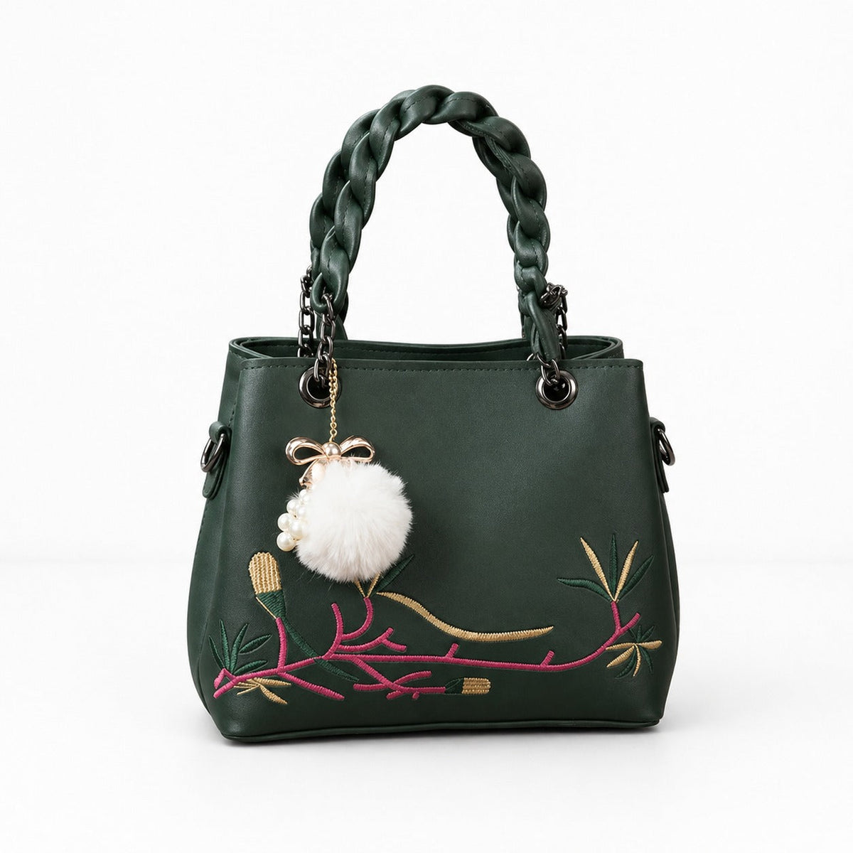 Emerald Blossom Braided Handbag