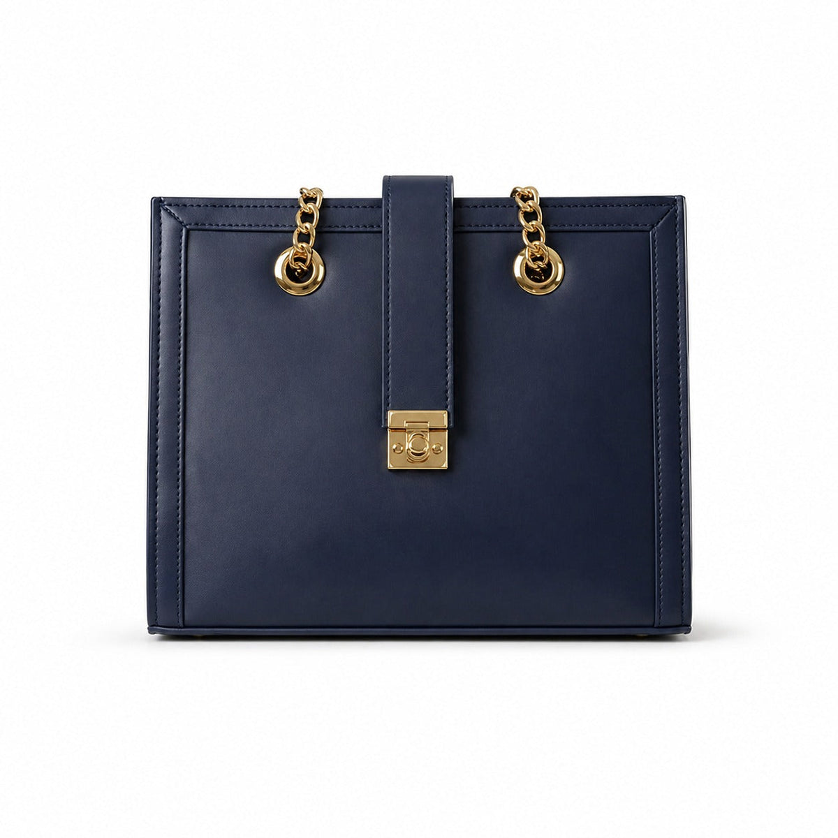 Navy Luxe Chain Tote Bag