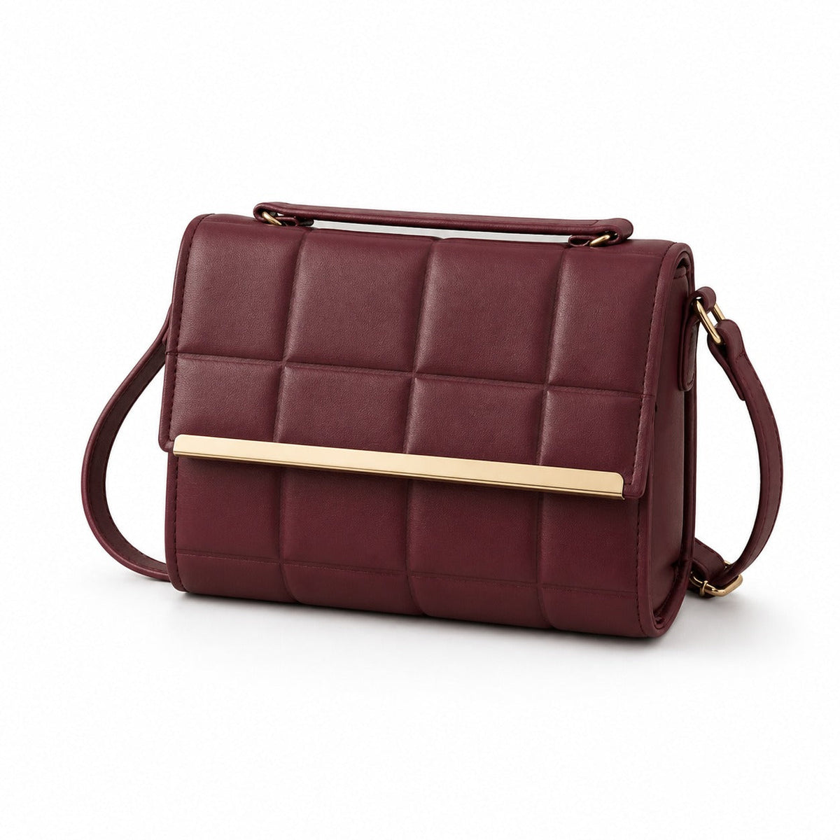 Maroon Luxe Quilted Crossbody Bag