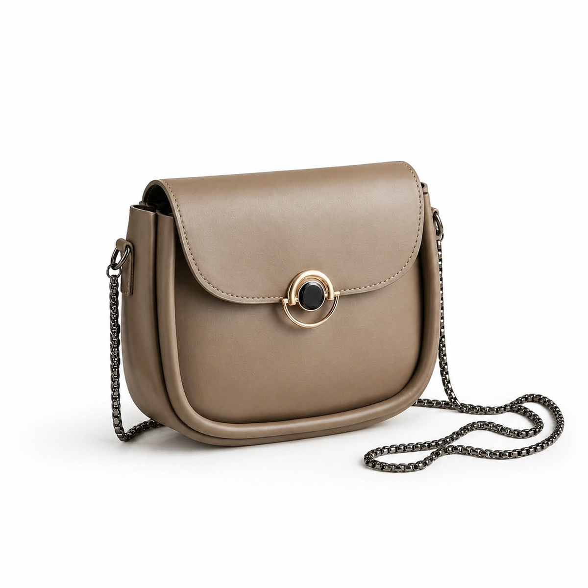 Taupe Minimal Ring-Lock Crossbody