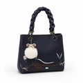 Navy Blossom Braided Handbag