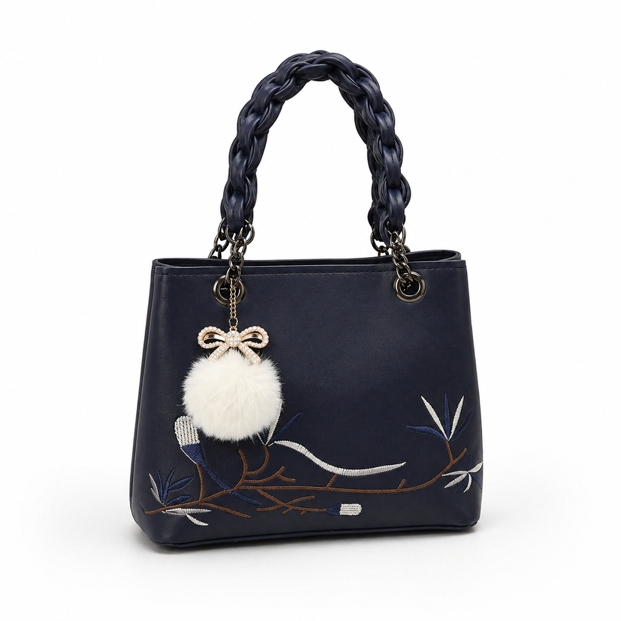 Navy Blossom Braided Handbag