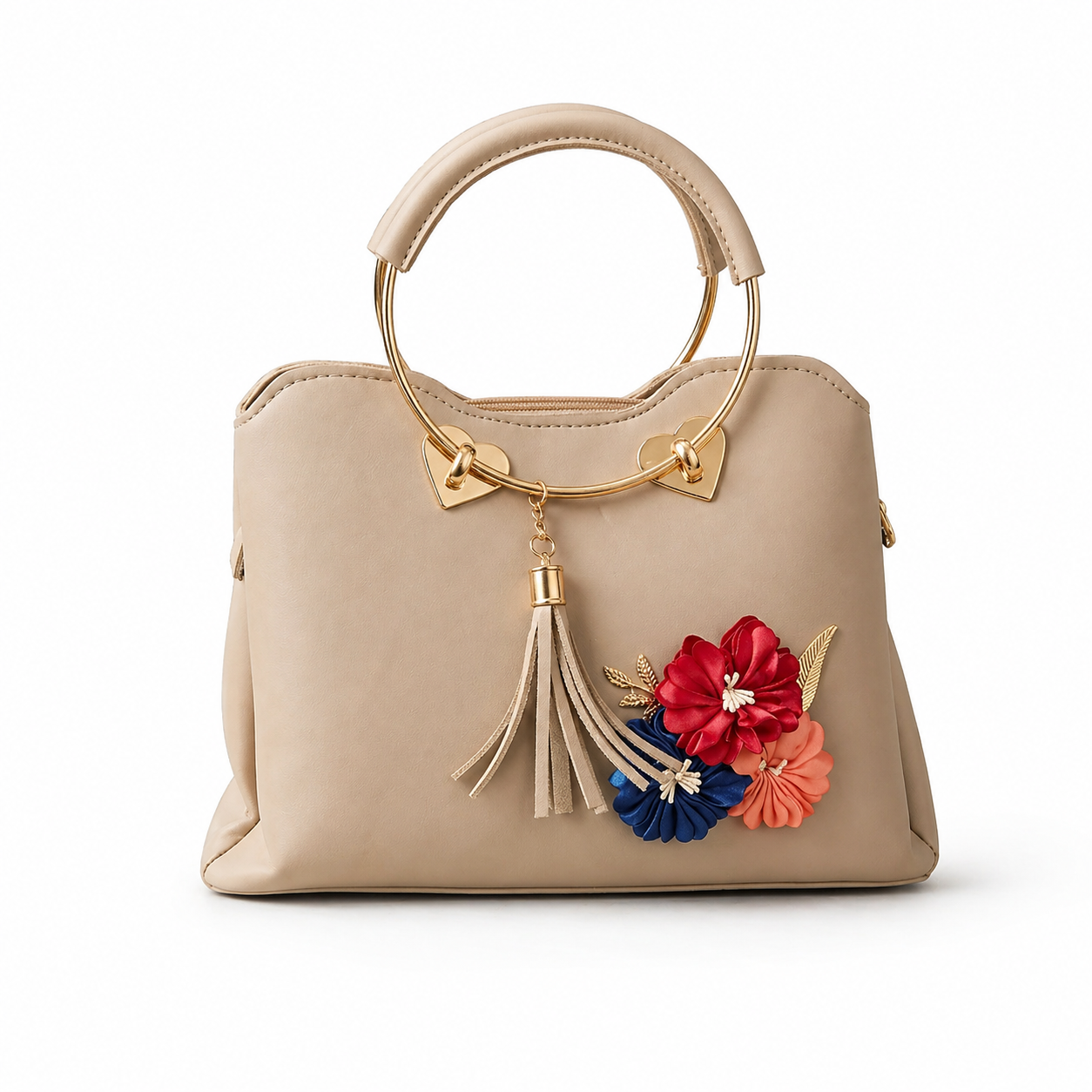 Beige Floral Charm Handbag