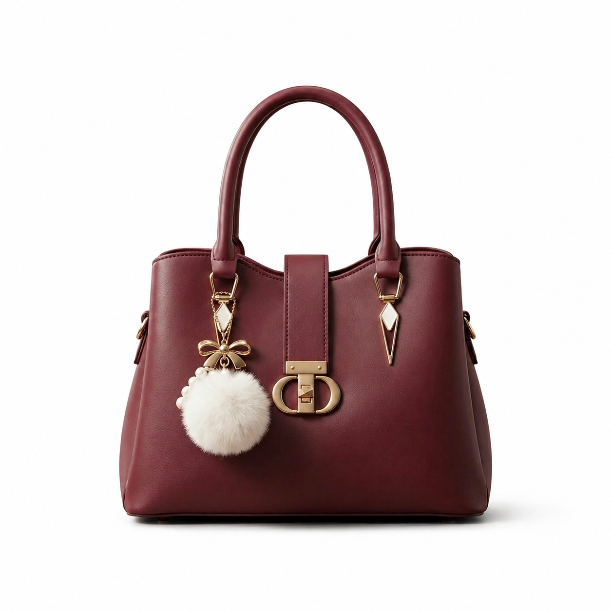 Maroon Textured Charm Handbag