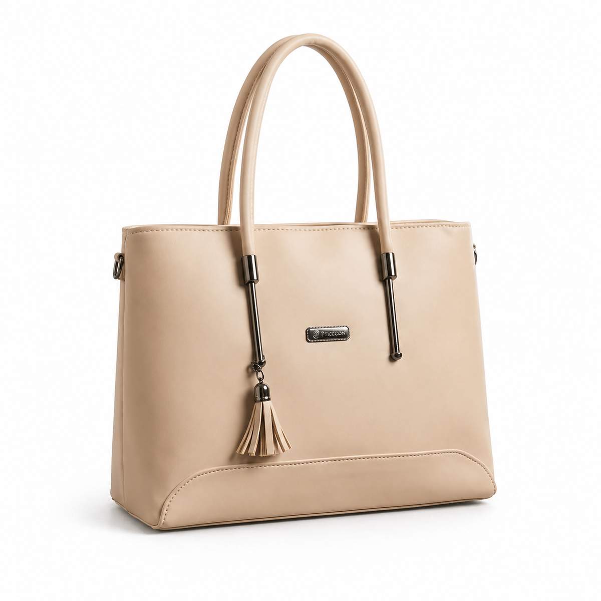 Classic Beige Minimal Tote with Tassel Detail