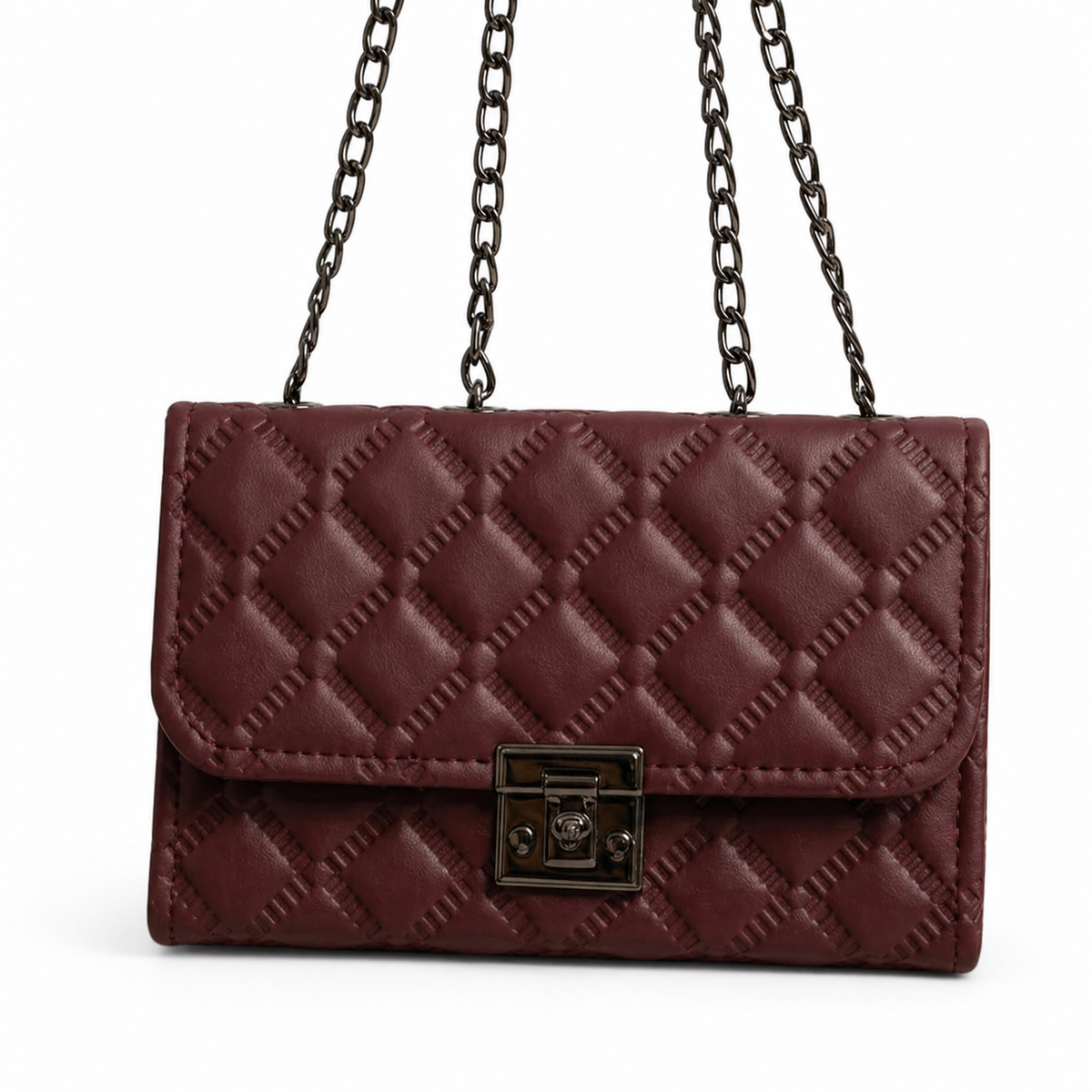 Maroon Quilted Chain Shoulder Bag